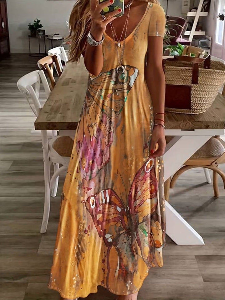Sara – Kleid mit V-Ausschnitt und Schmetterlingen für Frühling und Sommer