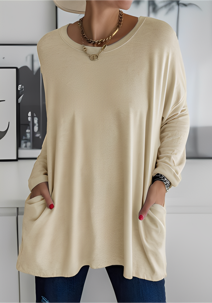 Krystle - Lockeres Damenshirt mit langen Ärmeln und Taschen