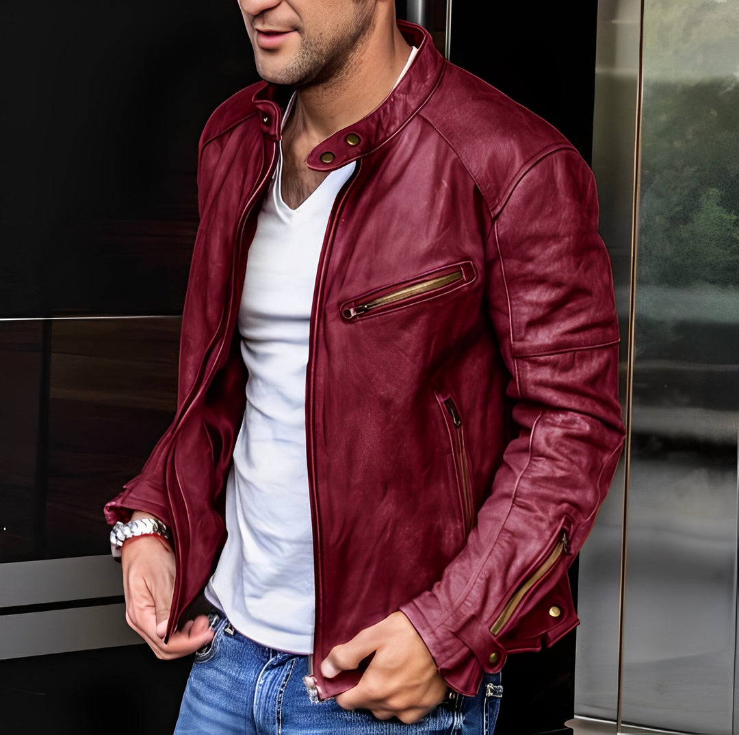 Hayden - Klassische Lederjacke mit Taschen und Reißverschluss für Herren