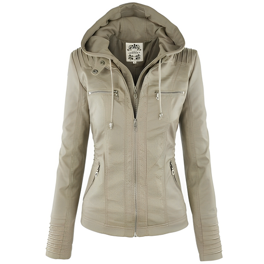 Janene - Komfortable, wasserfeste Lederjacke mit Kapuze für Frauen