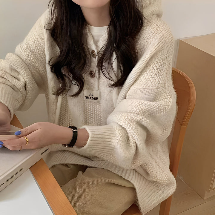 Haylee - Bequemer Strick-Hoodie mit Knöpfen für Damen