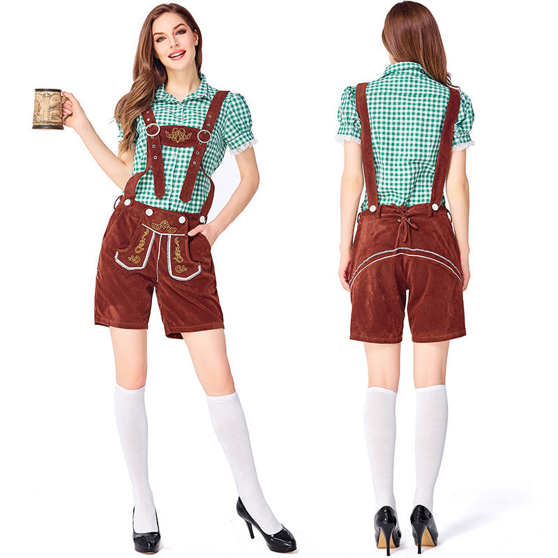 Dahlia - Oktoberfest-Kleidung mit karierten Latzhosen für Frauen