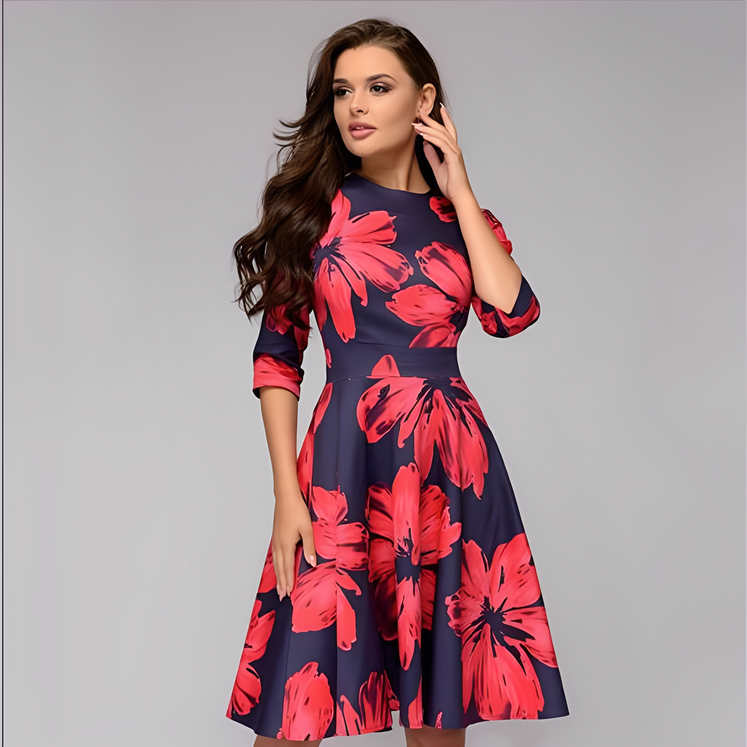 Elisabeth - Elegantes Damenkleid mit langen Ärmeln und Blumendesign