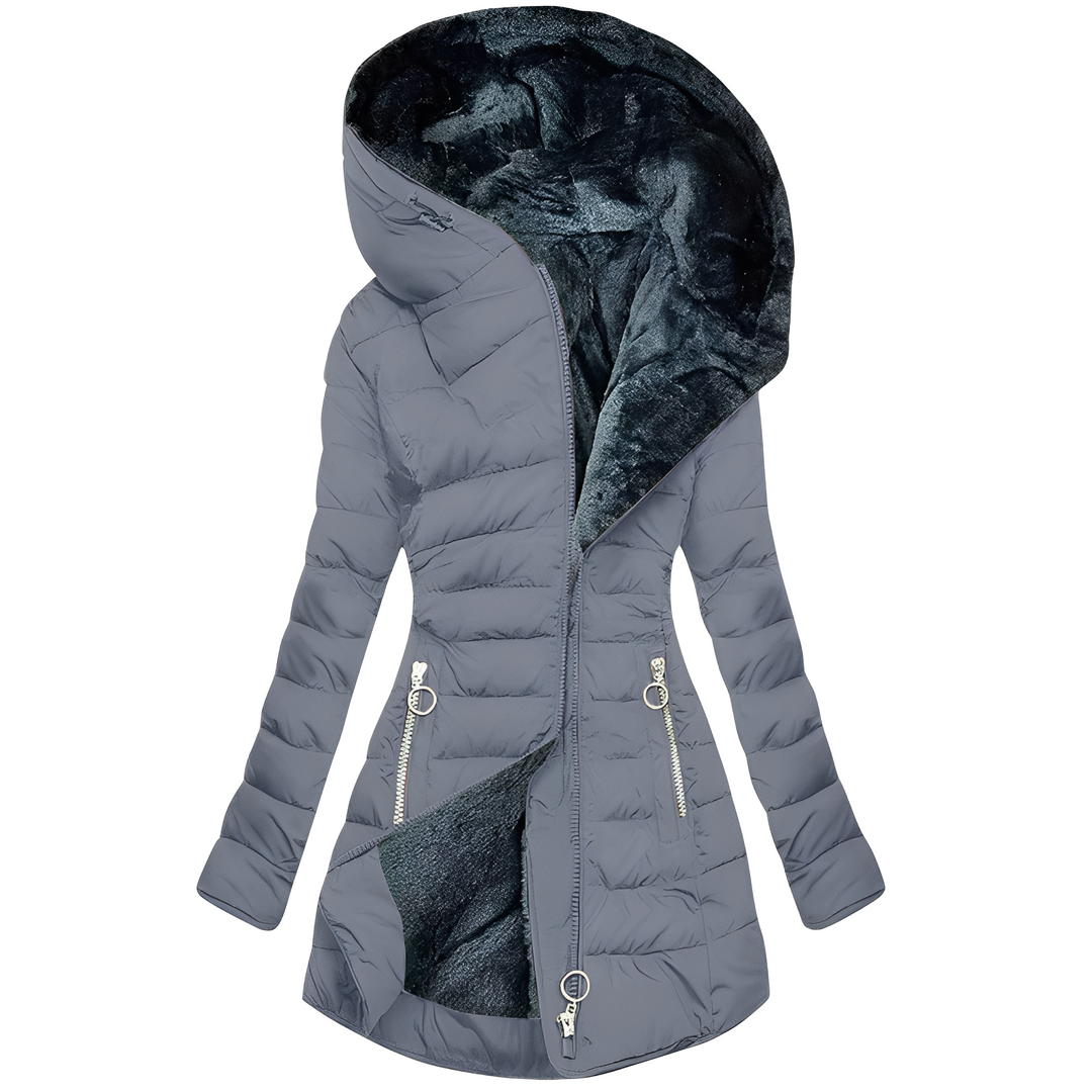 Helena - Warme Frauenjacke aus Plüsch mit Kapuze