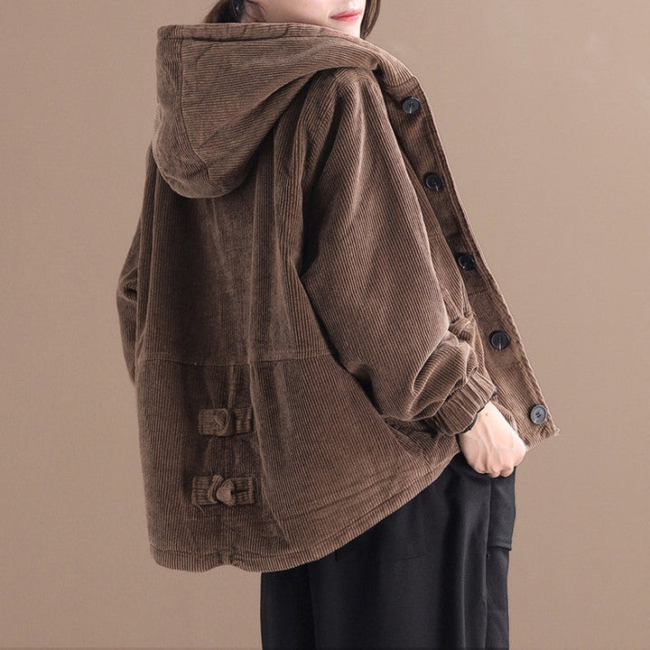 Rachel - Bequeme kurze Cordjacke mit Kapuze für Damen