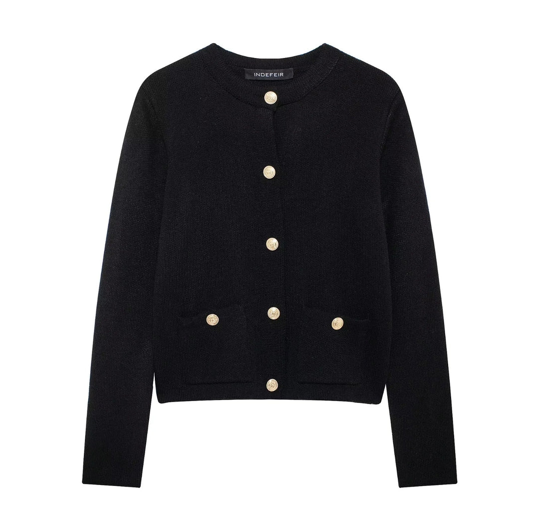 Zinnia - Bequeme Strickjacke mit goldfarbenen Knöpfen für Damen