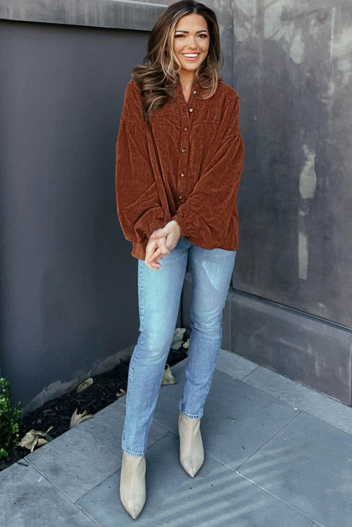 Mai - Cord Bluse mit Puffärmeln Damenmode