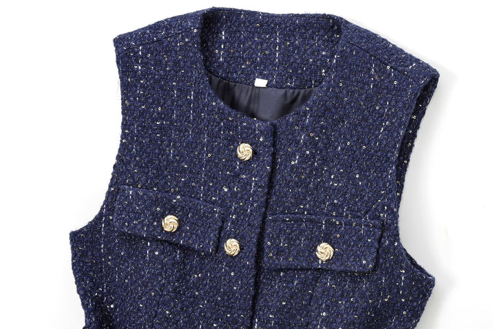 Daphne - Slim-Fit Weste mit Perlenverziertem Gürtel