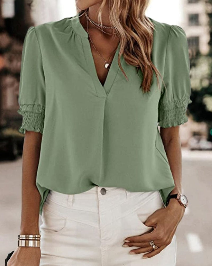 Sophia – Bluse mit V-Ausschnitt und kurzen Ärmeln
