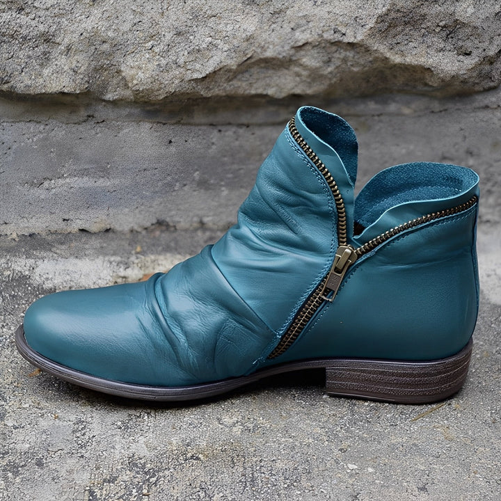 Veronica - Retro-Damenlederstiefel mit Reißverschluss