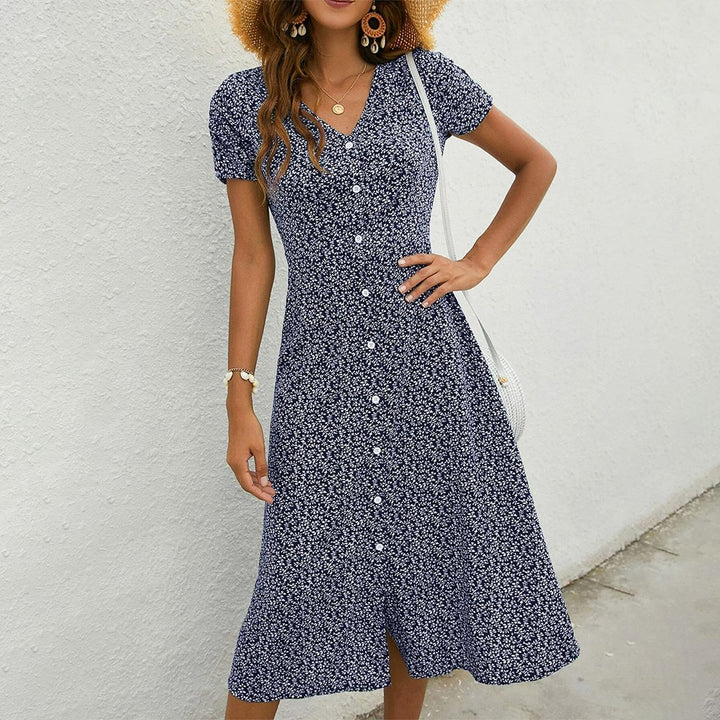 Stacey – Elegantes Marineblaues Kleid mit V-Ausschnitt