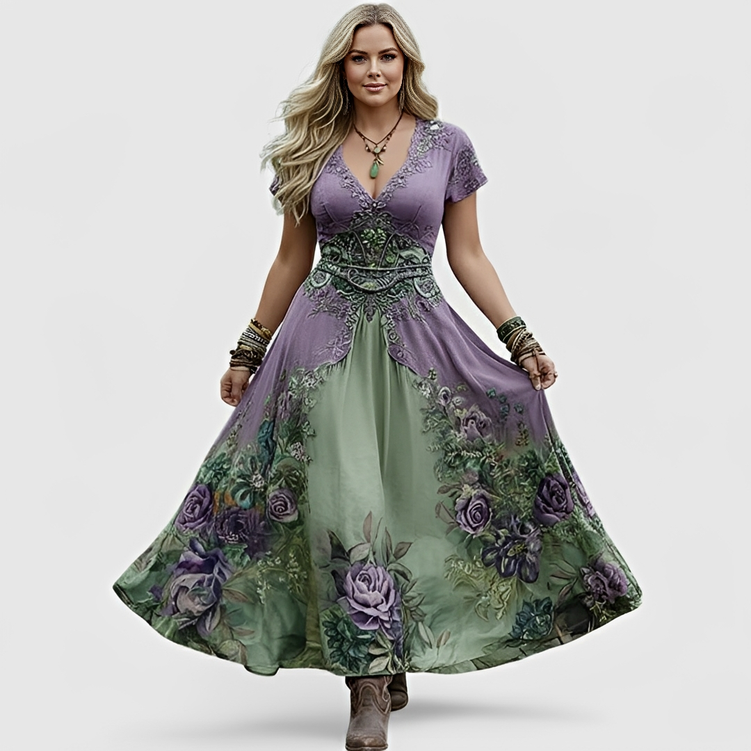 Lella – Robe Chic mit Bestickungen und V-Ausschnitt