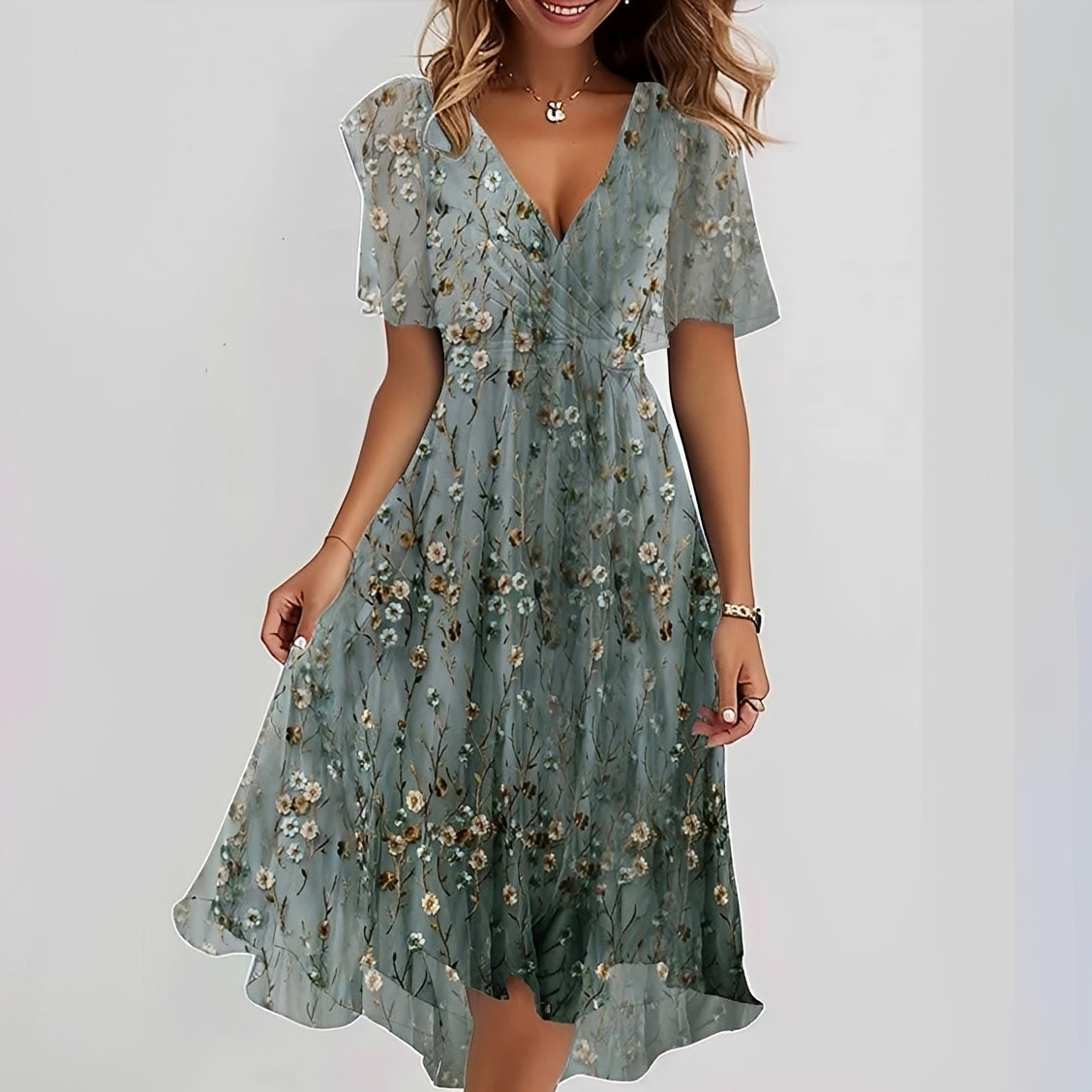 Gemma - Elegantes Midikleid mit kurzen Ärmeln für Damen