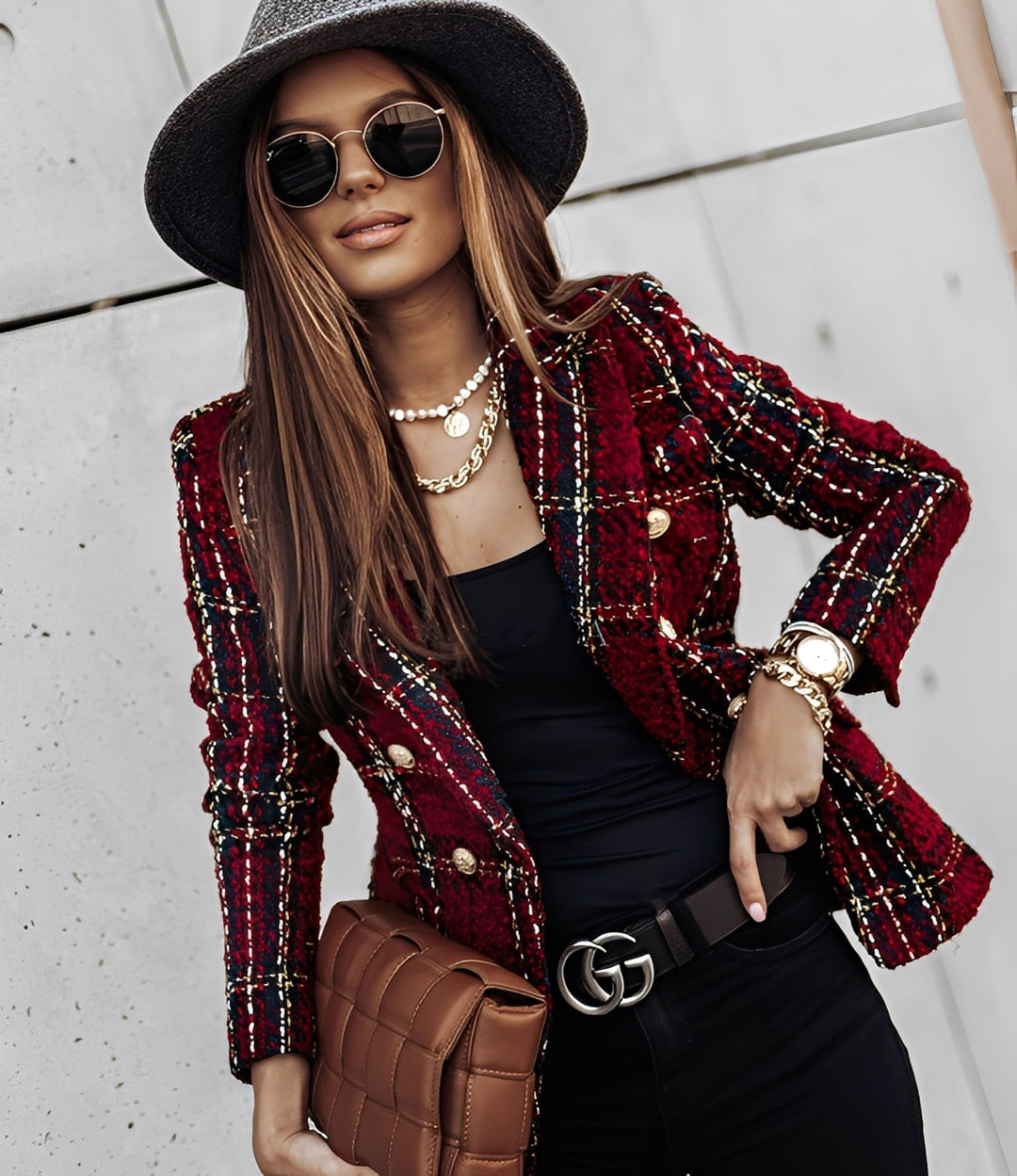 Cheri - Moderner, schmal geschnittener Damenblazer mit Karo-Muster