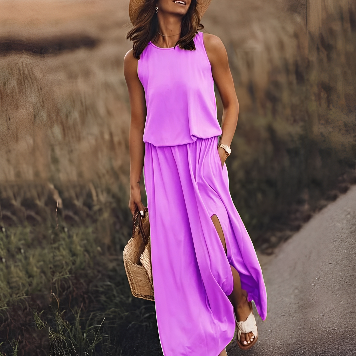 Agnes - Bequemes ärmelloses Damen-Maxikleid