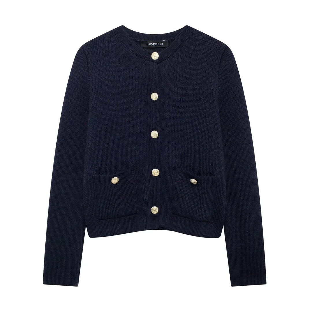 Zinnia - Bequeme Strickjacke mit goldfarbenen Knöpfen für Damen