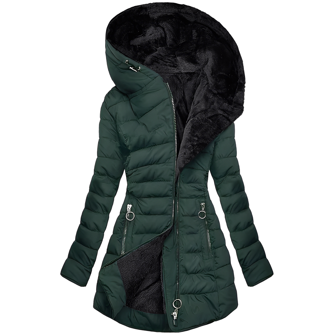 Helena - Warme Frauenjacke aus Plüsch mit Kapuze