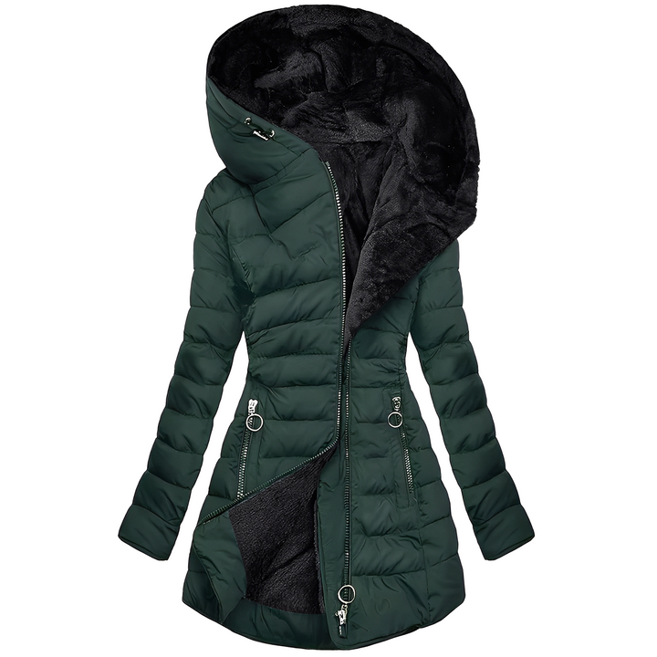 Helena - Warme Frauenjacke aus Plüsch mit Kapuze