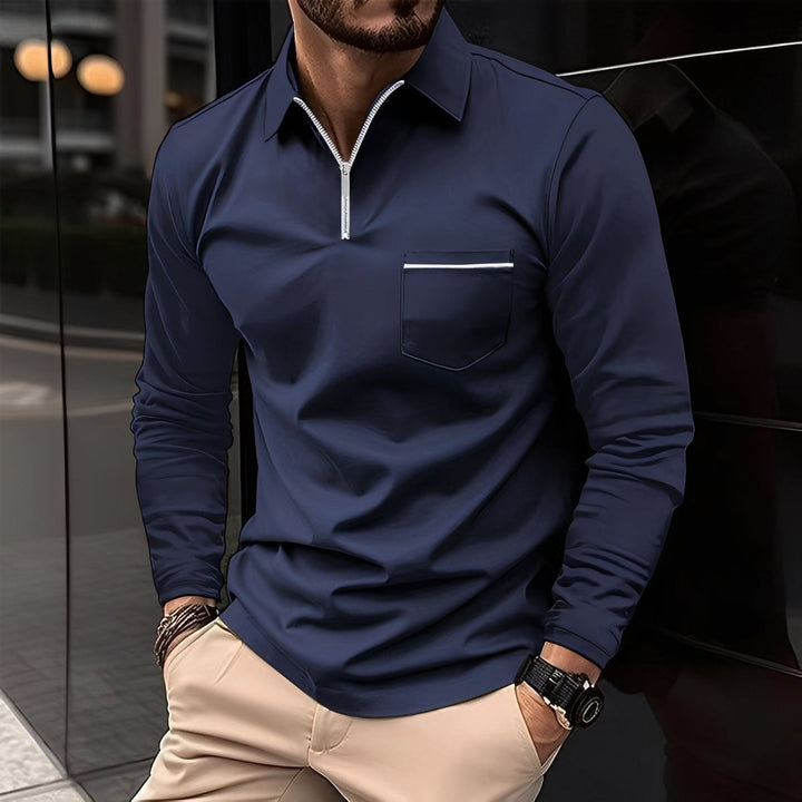 Bernard - Gemütliches Langarm-Poloshirt mit Tasche für Herren