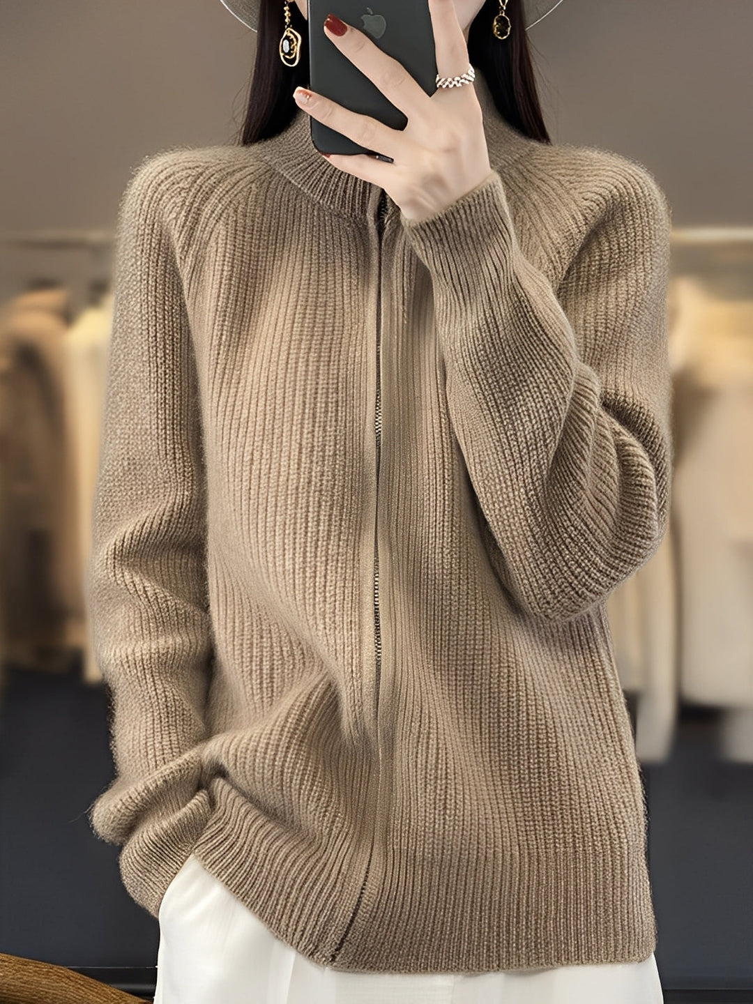 Brylee - Moderne Damen-Strickjacke aus Wolle mit Reißverschluss