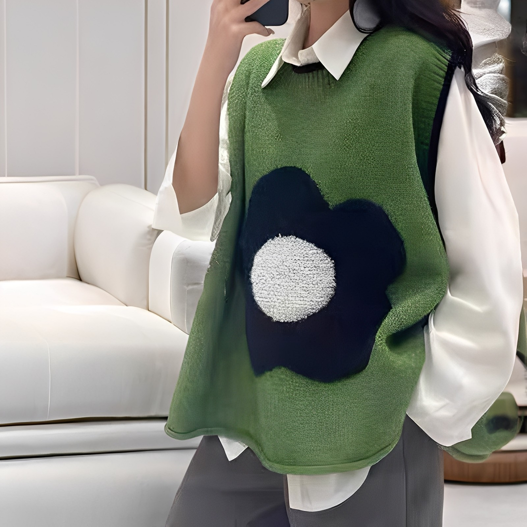 Lavina - Gemütliche Strickweste mit Blumen-Design für Damen