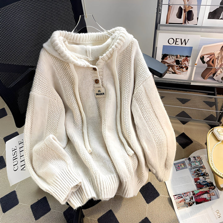Haylee - Bequemer Strick-Hoodie mit Knöpfen für Damen