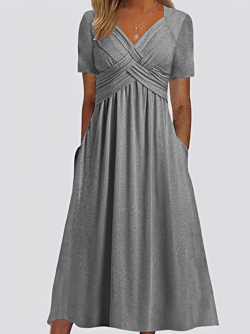 Salma - Feminines, lockeres Damen-Midikleid mit kurzen Ärmeln