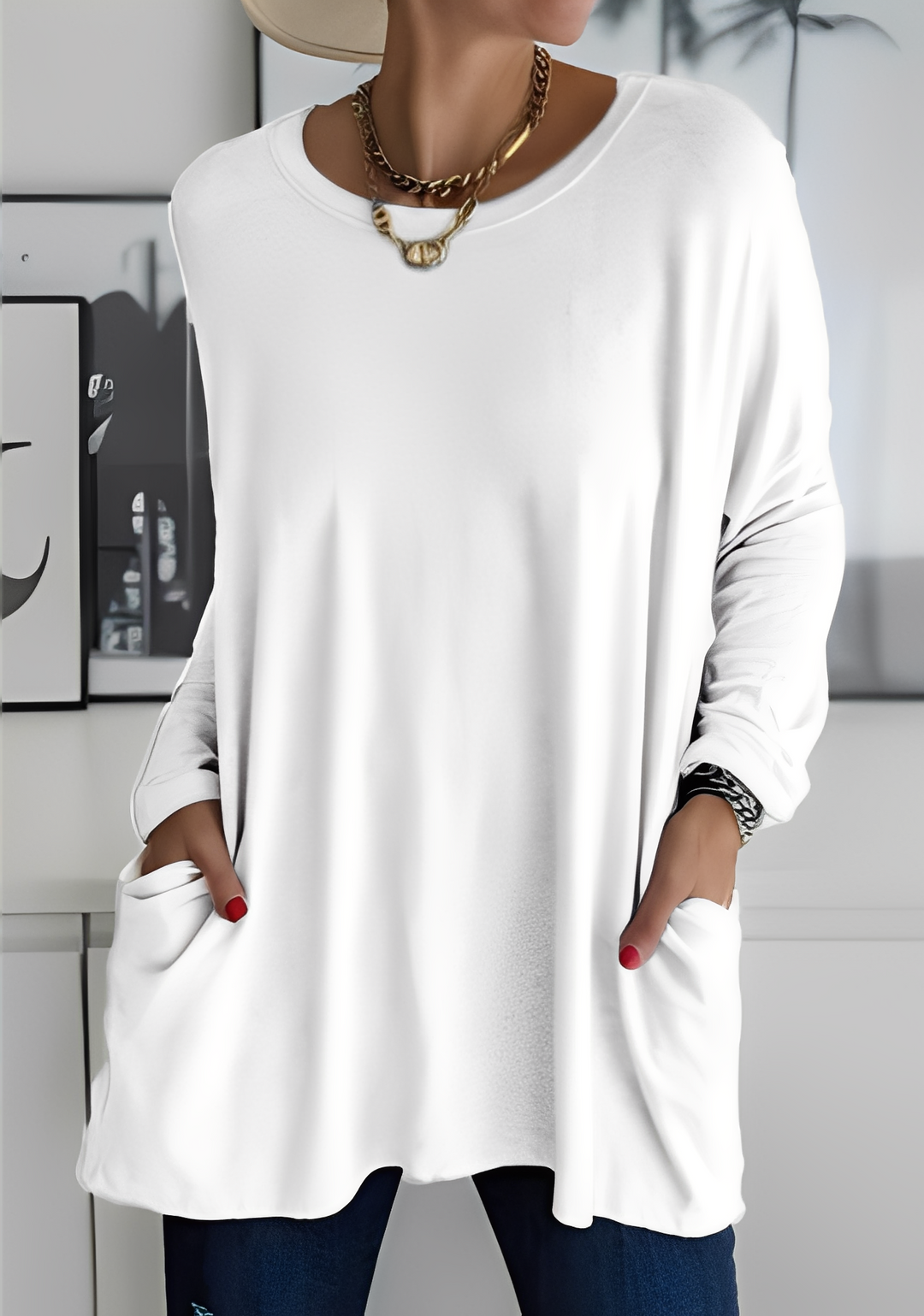 Krystle - Lockeres Damenshirt mit langen Ärmeln und Taschen