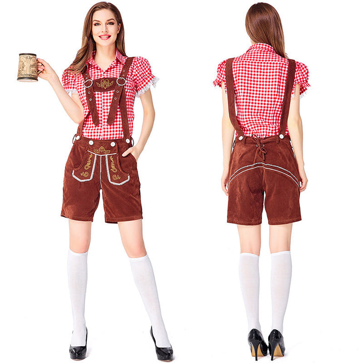 Dahlia - Oktoberfest-Kleidung mit karierten Latzhosen für Frauen