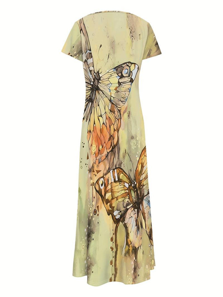 Sara – Kleid mit V-Ausschnitt und Schmetterlingen für Frühling und Sommer