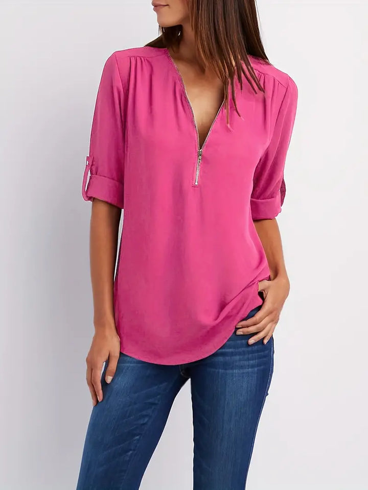 Olive - Relaxed Fit Bluse mit V-Ausschnitt
