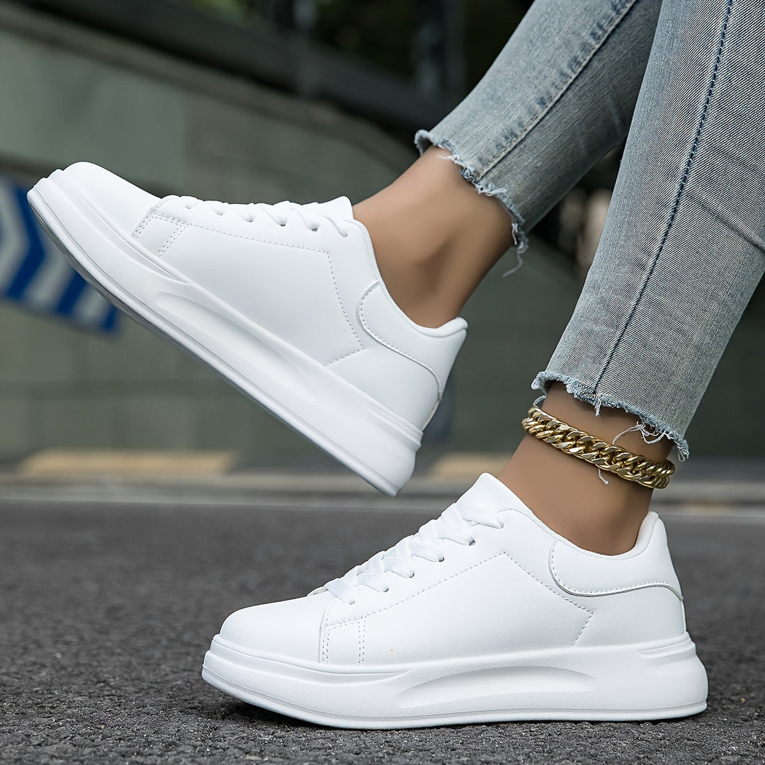Techno - Damen Weißleder-Sneaker Einfacher Look