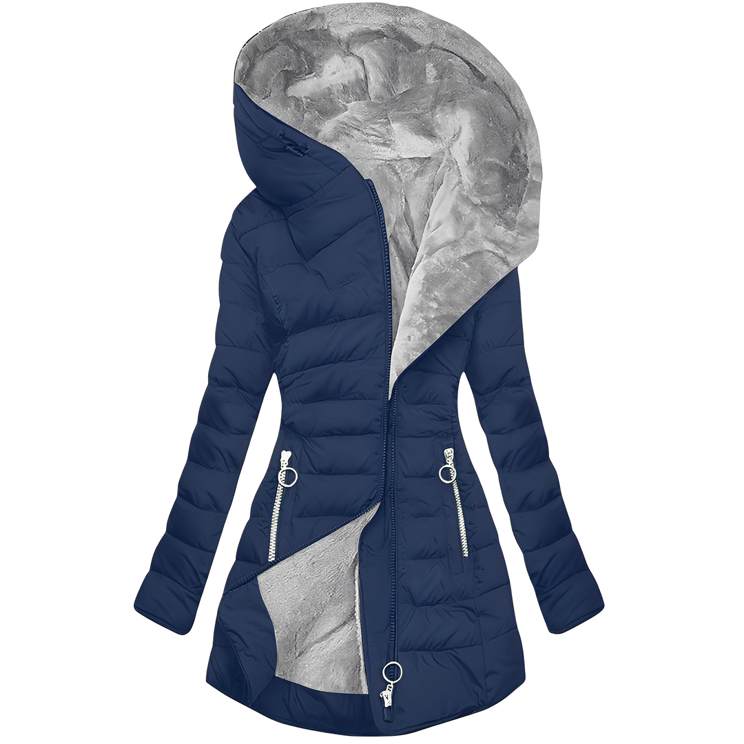 Helena - Warme Frauenjacke aus Plüsch mit Kapuze