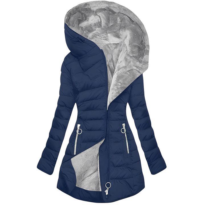 Helena - Warme Frauenjacke aus Plüsch mit Kapuze