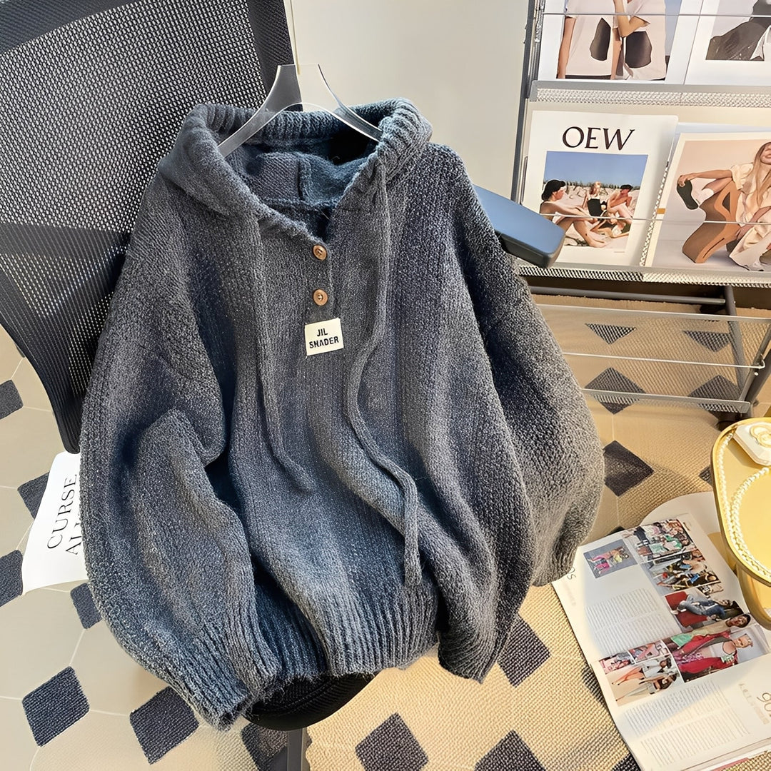Haylee - Bequemer Strick-Hoodie mit Knöpfen für Damen