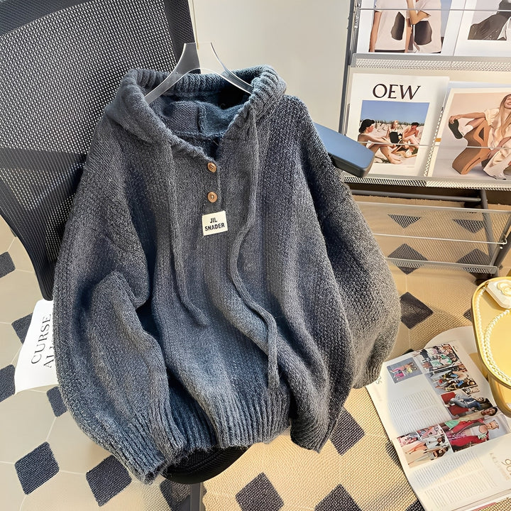 Haylee - Bequemer Strick-Hoodie mit Knöpfen für Damen