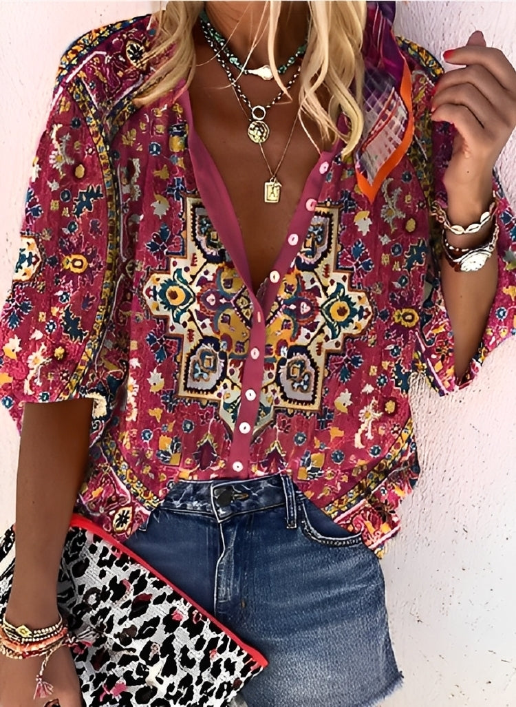 Kristina - Farbenfrohe, leger geschnittene Damenbluse