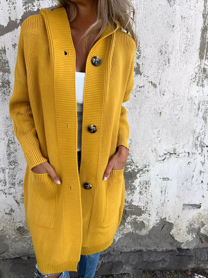 Suzanna - Langer, lockerer Damen-Cardigan mit Kapuze