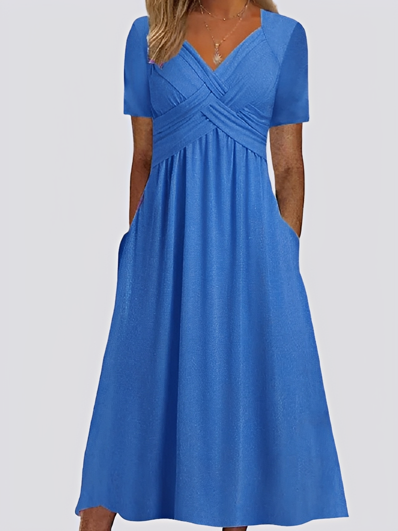 Salma - Feminines, lockeres Damen-Midikleid mit kurzen Ärmeln