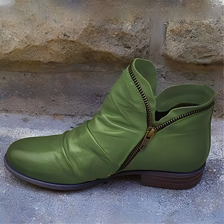 Veronica - Retro-Damenlederstiefel mit Reißverschluss