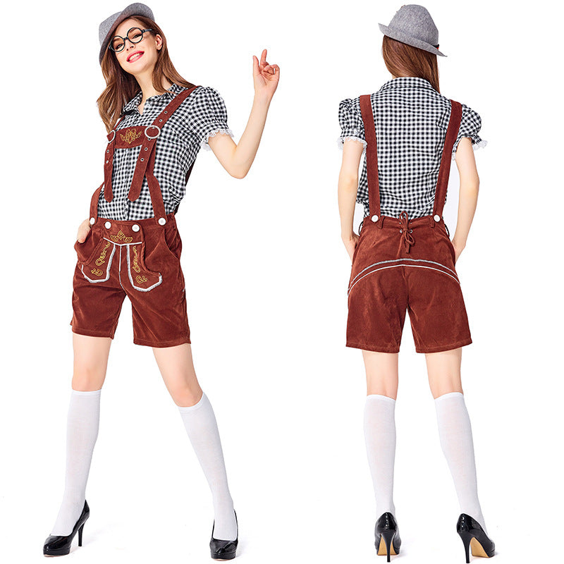 Dahlia - Oktoberfest-Kleidung mit karierten Latzhosen für Frauen