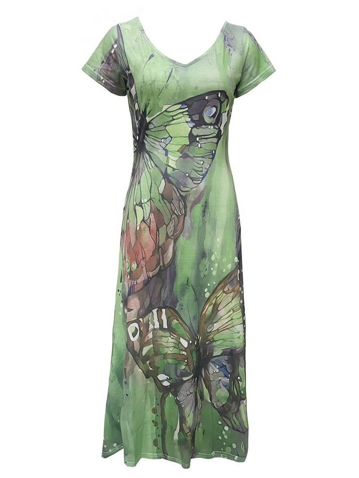 Sara – Kleid mit V-Ausschnitt und Schmetterlingen für Frühling und Sommer