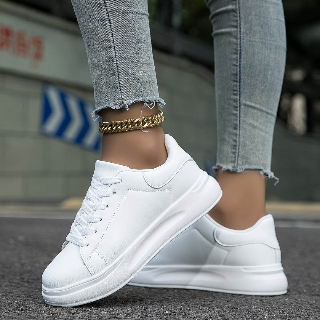 Techno - Damen Weißleder-Sneaker Einfacher Look