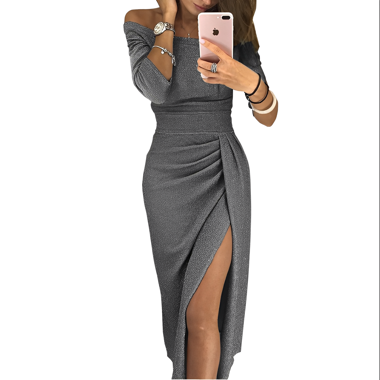 Caroline - Elegantes, schulterfreies Glitzerkleid für Damen