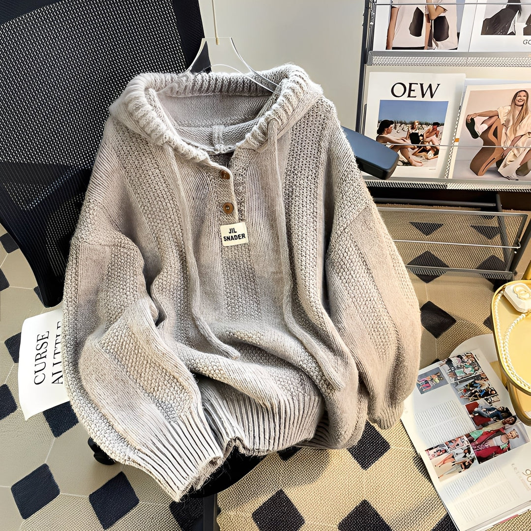 Haylee - Bequemer Strick-Hoodie mit Knöpfen für Damen