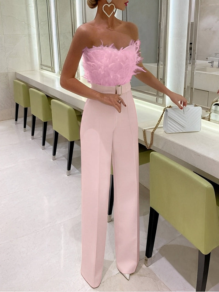 Rachelle - Eleganter Damen-Einteiler mit Federn am Oberteil
