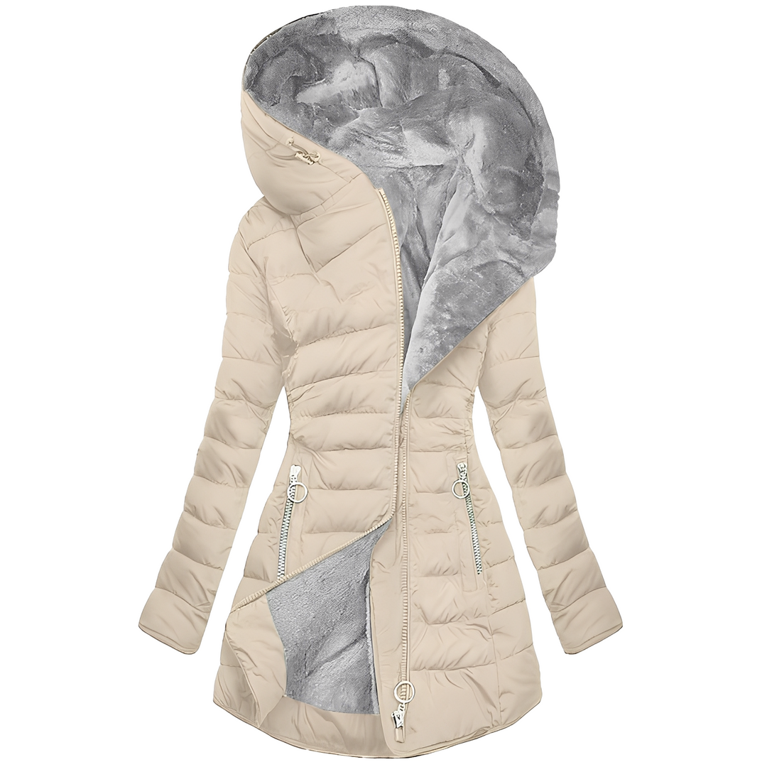 Helena - Warme Frauenjacke aus Plüsch mit Kapuze