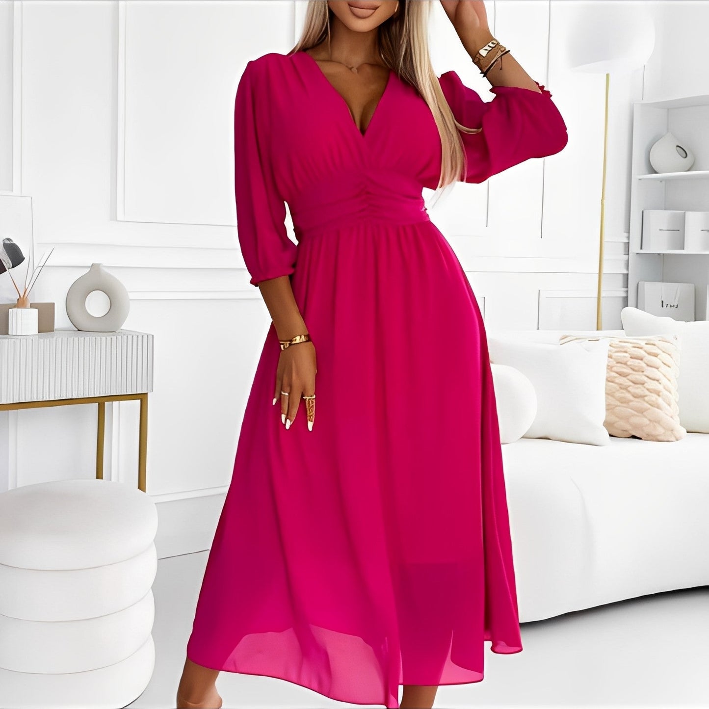 Amelia - Damen Wickelkleid mit langen Ärmeln, locker geschnitten