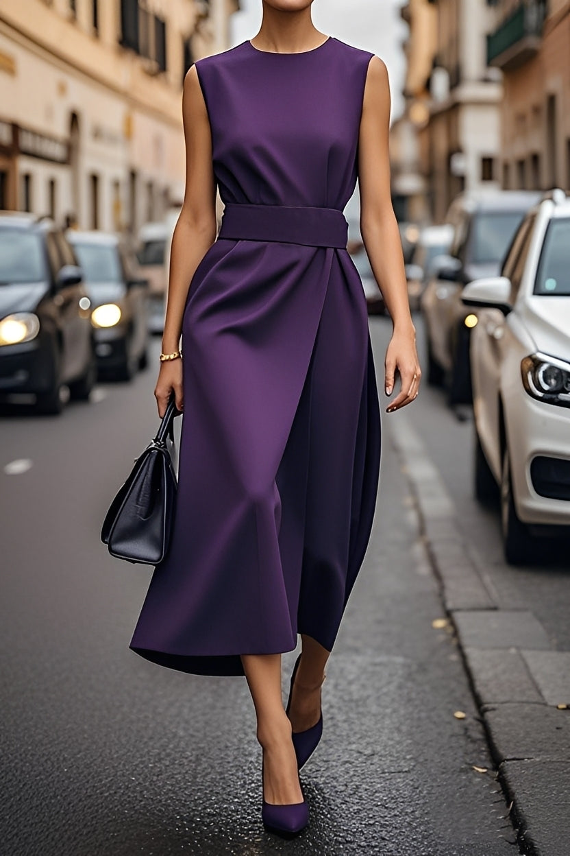 Karly - Damen Midi-Kleid ohne Ärmel mit Taillengürtel