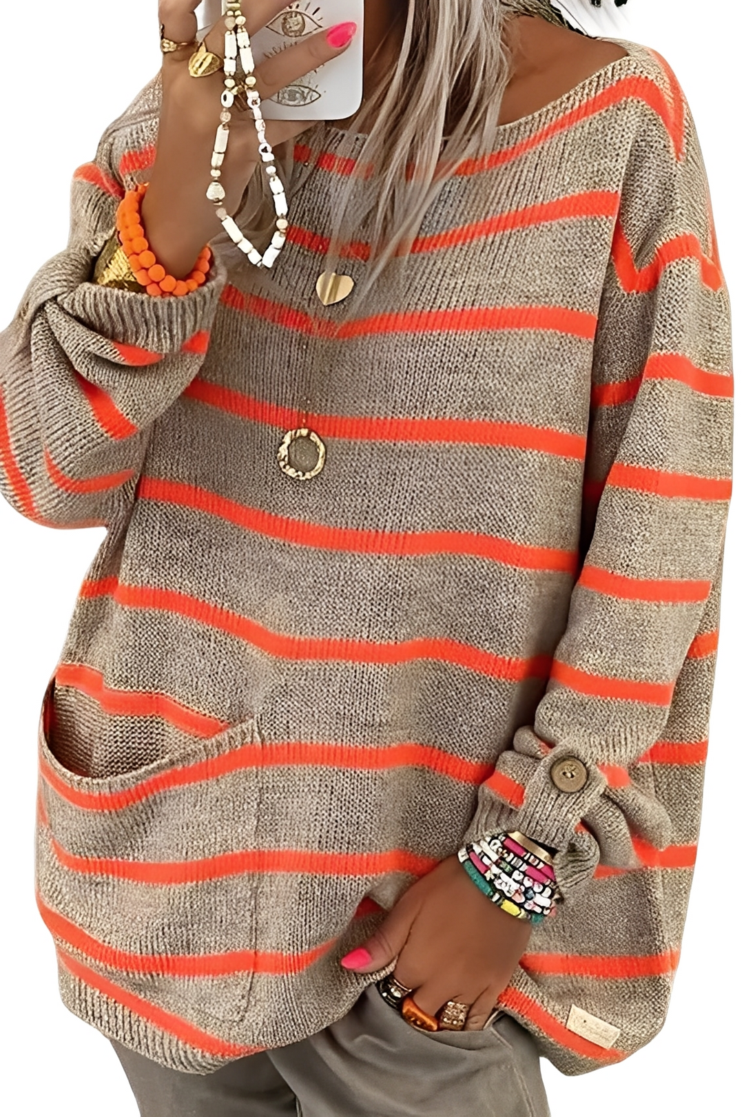 Elianna - Bequemer, locker sitzender Damenpullover mit Streifen